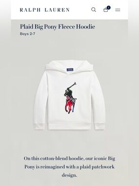 Polo by Ralph Lauren White Hoodie with Multicolor Plaid Big Pony